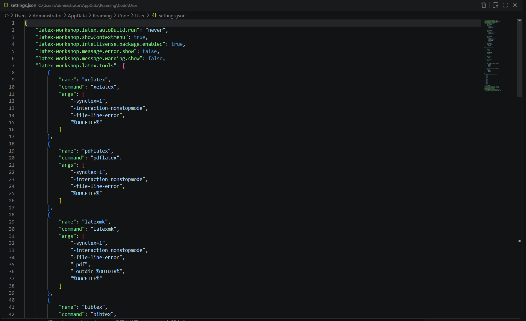 VS Code settings.json 中的 LaTeX Workshop 配置